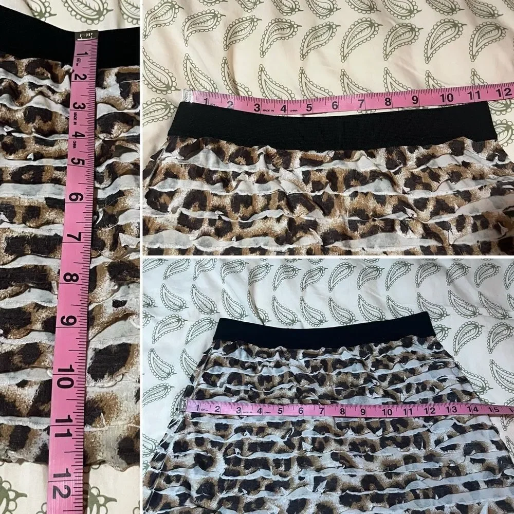 Justice Leopard Print Tiered Ruffle Skort Mini Skirt Black Brown Girls 7